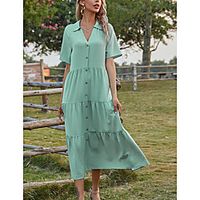 Women's Swing Dress Midi Dress Green Short Sleeve Print Patchwork Print Fall Summer V Neck Casual 2021 XS S M L XL Lightinthebox - thumbnail