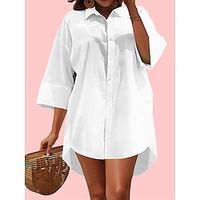 Women's Shirt Dress Casual Dress Cotton Linen Dress Mini Dress Polyester Fashion Modern Outdoor Daily Holiday Shirt Collar Button High Low dress 34 Length Sleeve Fall Winter Autumn 2023 Loose Fit Lightinthebox - thumbnail