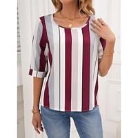 Women's Shirt Blouse Striped Daily Print Pink 3/4 Length Sleeve Casual Crew Neck Summer Lightinthebox