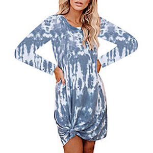 Women's A Line Dress Knee Length Dress Blue Blushing Pink Orange Dusty Blue Light Green Long Sleeve Tie Dye Print Spring Summer Round Neck Casual 2021 S M L XL XXL miniinthebox