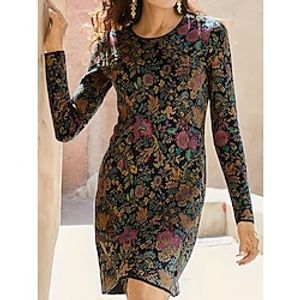 Women's Casual Dress Winter Dress Print Dress Floral Print Crew Neck Mini Dress Fashion Streetwear Outdoor Daily Long Sleeve Loose Fit Red Royal Blue Blue Fall Winter S M L XL XXL Lightinthebox