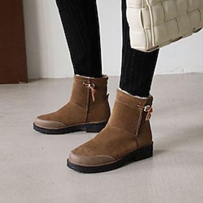 Women's Boots Snow Boots Combat Boots Winter Boots Daily Fleece Lined Booties Ankle Boots Winter Chunky Heel Round Toe Fashion PU Loafer Solid Color Black Brown Lightinthebox