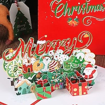 2023 New 40 Types Diy 3D Merry Christmas Tree Santa Claus Folding Greeting Card Christmas Tree Card Christmas Gift Lightinthebox