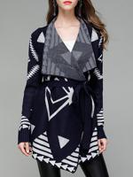 Geometric Print Lapel Women Cardigans