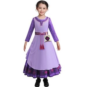 Wish Princess Asha Dress Cosplay Costume Girls' Movie Cosplay Anime Cosplay Purple Dress Belt Bag Carnival Masquerade Polyester Lightinthebox