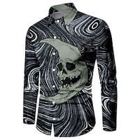 Men's Shirt Graphic Shirt Skull Moon Turndown Blue 3D Print Outdoor Halloween Long Sleeve Button-Down Print Clothing Apparel Vintage Cool Designer Casual miniinthebox - thumbnail