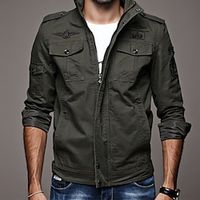 Men's Outdoor Jacket Bomber Jacket Outdoor Daily Wear Warm Zipper Pocket Fall Winter Plain Fashion Streetwear Standing Collar Regular Black Dark Green Khaki Jacket Lightinthebox - thumbnail