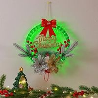 Christmas Wreath Decorations with LED Lights Simulation Red Fruit Pine Hanging Window Ornament Lightinthebox - thumbnail