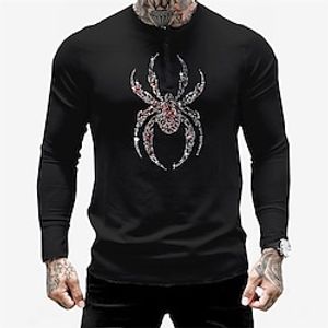 Men's T shirt Tee Graphic Spider Crew Neck Black Long Sleeve Hot Stamping Street Daily Button-Down Print Tops Fashion Designer Casual Comfortable miniinthebox