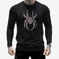 Men's T shirt Tee Graphic Spider Crew Neck Black Long Sleeve Hot Stamping Street Daily Button-Down Print Tops Fashion Designer Casual Comfortable miniinthebox - thumbnail