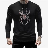 Men's T shirt Tee Graphic Spider Crew Neck Black Long Sleeve Hot Stamping Street Daily Button-Down Print Tops Fashion Designer Casual Comfortable miniinthebox - thumbnail