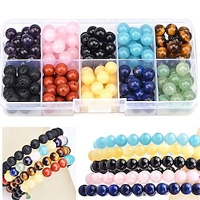 Natural Stone Beads 200pcs Mixed 8mm Round Genuine Real Beading Loose Gemstone Hole Size 1mm DIY Charm Smooth Beads for Bracelet Necklace Earrings Jewelry Making (Stone Beads Mix 200pcs 8MM) miniinthebox