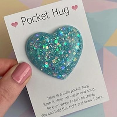 1pc, Pocket Hugging Heart Pocket Hugging Love Gift Small Hug Decoration Glass Heart Glitter Heart Gift For Girls Women Valentine's Day, Birthday, Wedding, Party Favors Lightinthebox