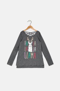 Kids Girl Fa La Llama T-Shirt  Charcoal Heather