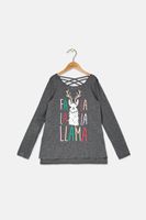 Kids Girl Fa La Llama T-Shirt  Charcoal Heather - thumbnail