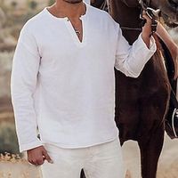 Men's Linen Shirt Shirt Summer Shirt Beach Shirt White Long Sleeve Plain V Neck Spring Fall Hawaiian Holiday Clothing Apparel Lightinthebox