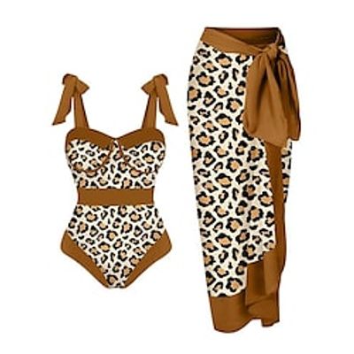 Women's Swimwear One Piece Beach Bottom Normal Swimsuit 2 Piece Printing Leopard Yellow Bodysuit Bathing Suits Sports Beach Wear Summer Lightinthebox