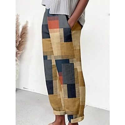 Women's Chinos Pants Trousers Long Faux Linen High Cut High Waist Vintage Street Daily Wear Blue Khaki S M Spring Lightinthebox