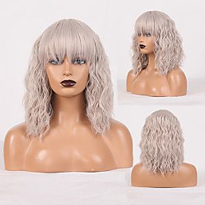 Cosplay Costume Wig Synthetic Wig Wavy Loose Curl Neat Bang Wig Silver grey Synthetic Hair Women's Odor Free Fashionable Design Soft Dark Gray Lightinthebox