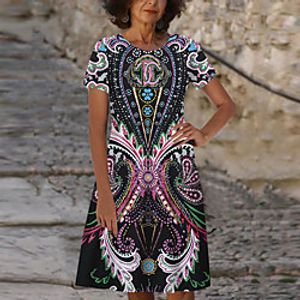 Women's T Shirt Dress Tee Dress Knee Length Dress Black Short Sleeve Floral Print Print Spring Summer Round Neck Casual 2021 S M L XL XXL 3XL Lightinthebox