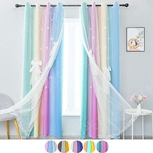 Blackout Curtain Drapes Farmhouse Grommet/Eyelet Gradient Curtain Panels For Living Room Bedroom Door Kitchen Window Treatments Thermal Insulated Room Darkening miniinthebox