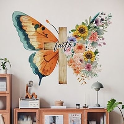Faith Cross Butterfly Floral Blossom Sticker - Butterfly Sticker Religious Faith Sticker, Christian Sticker, Jesus Sticker, Floral Sticker Lightinthebox