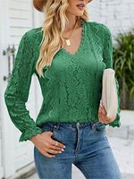 Women's Solid Color Hollow Lace Long Sleeve Blouses
