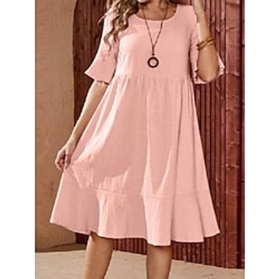 Women's Casual Dress Black Dress Summer Dress Mini Dress Ruched Daily Holiday Date Fashion Modern Crew Neck Half Sleeve 2023 Regular Fit Pink Navy Blue Green Color S M L XL XXL Size Lightinthebox