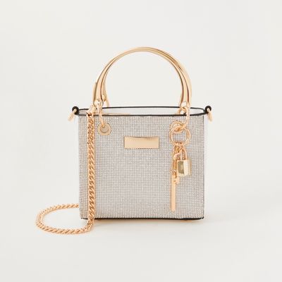 Sasha Embellished Crossbody Bag with Detachable Strap and Zip Closure
