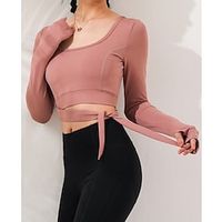 Women's Crew Neck Yoga Top Medium Support Winter Cropped Solid Color Black Yellow Spandex Yoga Fitness Gym Workout T Shirt Top Sport Activewear Breathable Quick Dry Comfortable Stretchy Lightinthebox - thumbnail