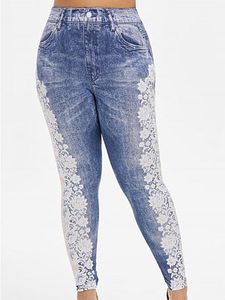 Fashionable plus size lace printed high stretch sports leggings