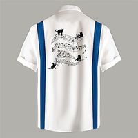 Cat Musical Notes Casual Men's Shirt Daily Wear Going out Weekend Summer Turndown Short Sleeves Black, White, Green S, M, L 4-Way Stretch Fabric Shirt Lightinthebox - thumbnail