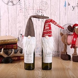 Christmas Wine Bottle Bags Cover, Cute Red Wine Bottle Decorations Bag, Cartoon Christmas Decoration Wine Gift Felt Bag For Hotel Kitchen Table Decoration Lightinthebox