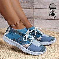 Women's Blue Geometric Contrast Splicing Graphic Print Lightweight and Comfortable Lace-up Fly Knit Sneakers Lightinthebox - thumbnail