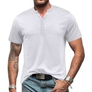 Men's T shirt Tee Henley Shirt Tee Tee Top Plain Henley Street Vacation Short Sleeve Button-Down Clothing Apparel Fashion Designer Basic Lightinthebox