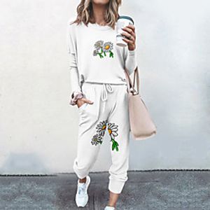 Women's Basic Streetwear Floral 3D Vacation Casual / Daily Two Piece Set Tracksuit T shirt Pant Loungewear Drawstring Print Tops miniinthebox