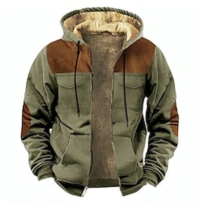 Men's Full Zip Hoodie Hoodie Jacket Sweat Jacket Fuzzy Sherpa Black Blue Dark Green Gray Hooded Color Block Sports  Outdoor Daily Holiday Streetwear Cool Casual Fall Winter Clothing Apparel Hoodies Lightinthebox