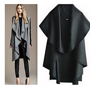 Women's Coat Solid Color Ruffle Casual Fall Coat Long Causal Sleeveless Polyester Coat Tops Navy Lightinthebox