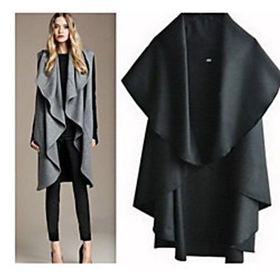 Women's Coat Solid Color Ruffle Casual Fall Coat Long Causal Sleeveless Polyester Coat Tops Navy Lightinthebox