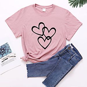 Women's Valentine's Day Painting Couple T shirt Heart Print Round Neck Basic Tops Green Gray Pink Lightinthebox