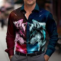 Wolf Subcultural Men's Printed Shirts Party Street Vacation Spring Summer Turndown Long Sleeve Dark Green S, M, L 4-Way Stretch Fabric Shirt Lightinthebox