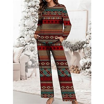 Women's Christmas Pajamas Sets Geometic Color Combo Warm Retro Comfort Home Christmas Daily Polyester Gift Crew Neck Long Sleeve T shirt Tee Fall Winter Yellow Wine Lightinthebox Women's Christmas Pajamas Sets Geometic Color Combo Warm Retro Comfort Home Christmas Daily Polyester Gift Crew Neck Long Sleeve T shirt Tee Fall Winter Yellow Wine Lightinthebox