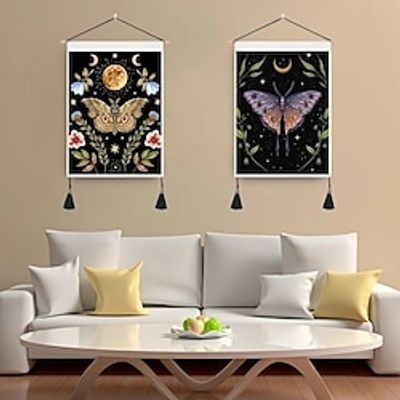 Moth Sun Moon Floral Woven Bohemian Wall Tapestry Art Decor Blanket Curtain Hanging Home Bedroom Living Room Decoration Nordic Cotton Linen Tassel miniinthebox