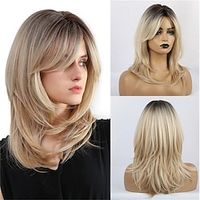 Synthetic Wig Long with Bangs Dark Root Ombre Color Natural Headline Heat Resistant Hair Wigs Lightinthebox
