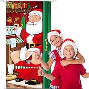 Christmas Santa Door Covers Door Tapestry Door Curtain Decoration Xmas Backdrop Door Banner for Front Door Christmas Holiday Party Decor Supplies miniinthebox