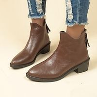 Women's Boots Plus Size Heel Boots Office Daily Booties Ankle Boots Block Heel Pointed Toe Vintage Fashion Basic Faux Leather Zipper Black Brown miniinthebox - thumbnail