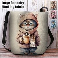 Women's Crossbody Bag Shoulder Bag Fluffy Bag Polyester Shopping Daily Holiday Print Large Capacity Lightweight Durable Cat Pink Blue Khaki miniinthebox - thumbnail