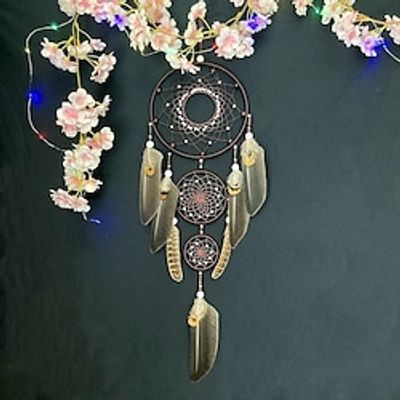 Dream Catcher Three-ring Handmade Gift with Brown Peacock Feather Wall Hanging Decor Art Wind Chimes Boho Style Car Hanging Home Pendant Lightinthebox