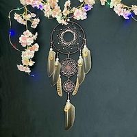 Dream Catcher Three-ring Handmade Gift with Brown Peacock Feather Wall Hanging Decor Art Wind Chimes Boho Style Car Hanging Home Pendant Lightinthebox - thumbnail