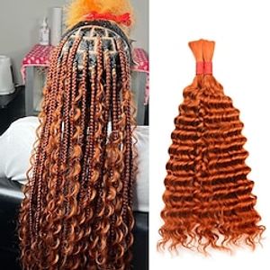 2 Bundle Deep Wave Bulk Human Hair for Braiding No Weft 18 100g(2bundles1pack) Unprocessed Brazilian Virgin Human Hair Wet and Wavy Bulk Braiding Hair Deep Bulk Human Hair Braids Extension 350# Ginger Color Lightinthebox